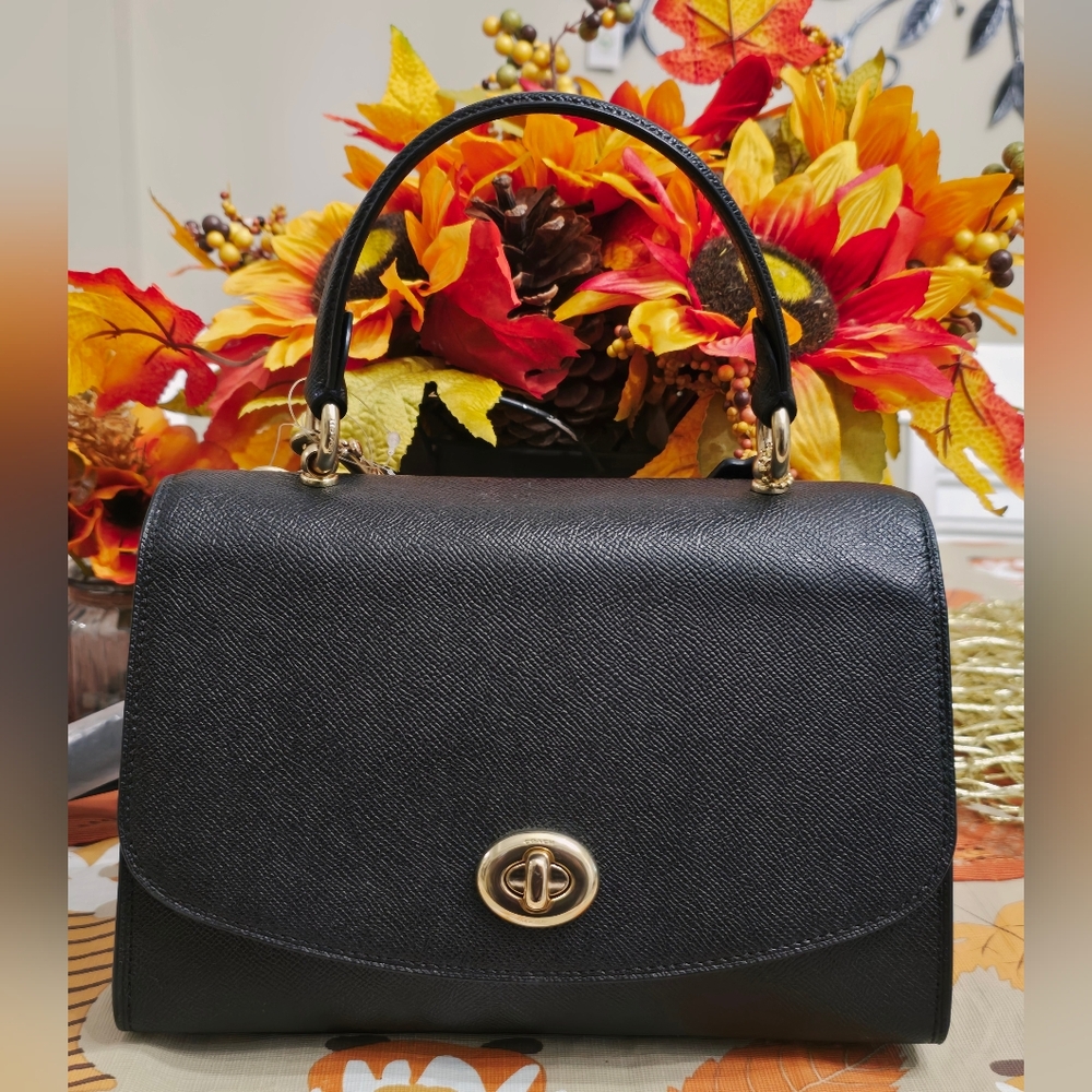 Coach Black Satchel with Gold Accents